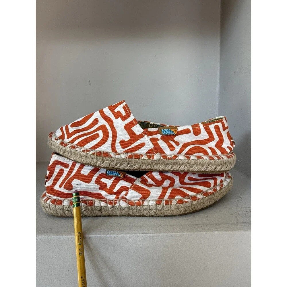 Ubuntu Life Handmade Orange And White Checkerboard Afridrilles Sz 7.5 Espadrille